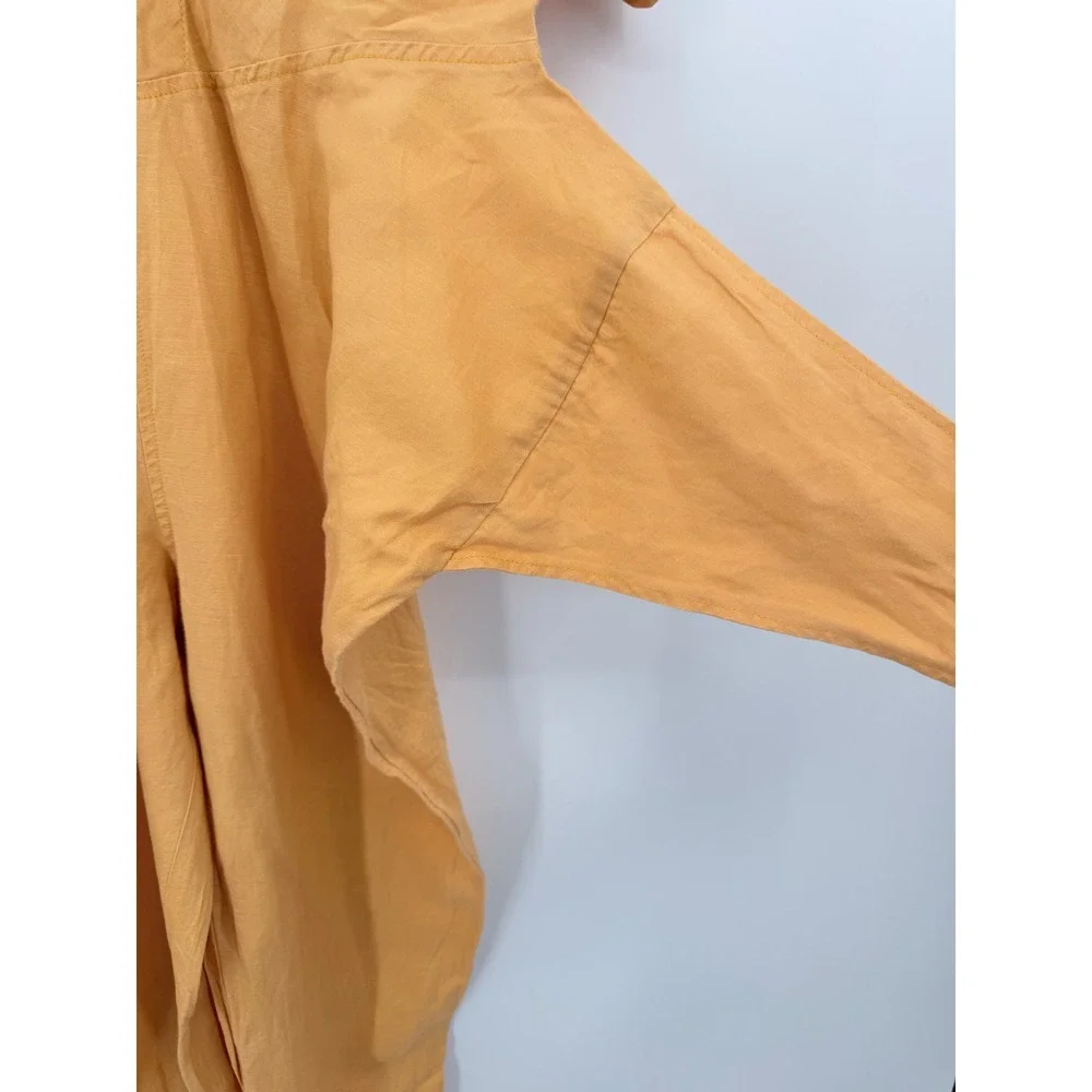 Free People Jumpsuit Womens XS Orange Tie Front Linen Blend Oversized Open Back